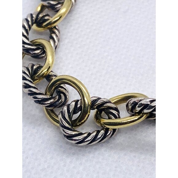 David Yurman 18K 750 925 Sterling Silver Oval Link Toggle Bracelet - Picture 4 of 12